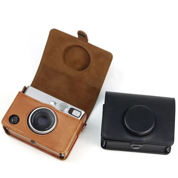 Retro kamera çantası Fujifilm Instax Mini EVO için Omuz Askısı ile PU deri kılıf Koruyucu Kamera Çantası omuzdan askili çanta