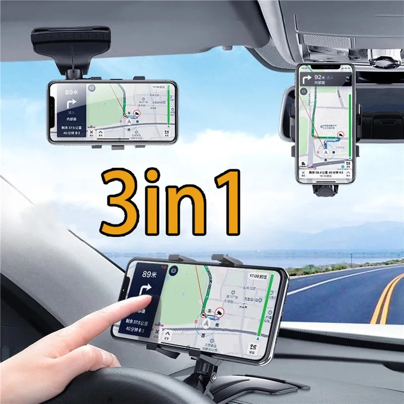 3in1 Araba telefon tutucu Dashboard dikiz aynası direksiyon Desteği  Güneşlik Braketi Cep Cep GPS Standı Tablet Araç satış ~ İç aksesuarlar <
